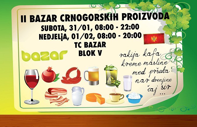 II Bazar Crnogorskih proizvoda 31. januara i 1. februara