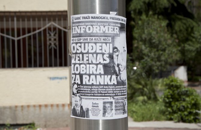 Plagijat naslovne strane Informera CG  u Karađorđevoj ulici  pod naslovom 