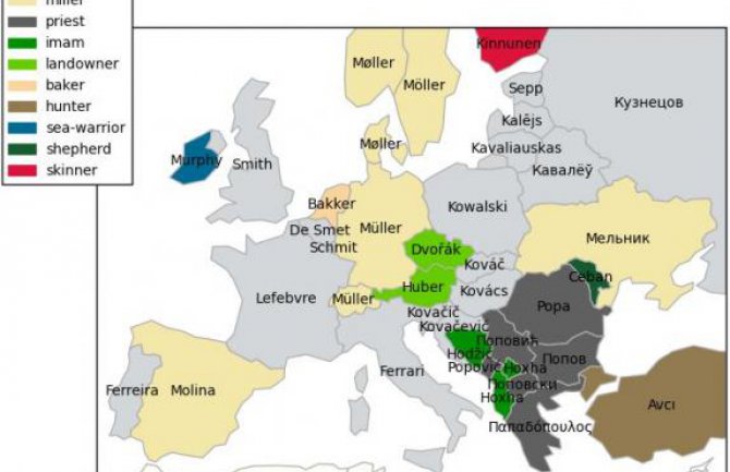 U Crnoj Gori Popovići, u BiH Hodžići: Mapa evropskih prezimena po zanimanjima