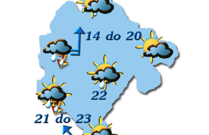 Umjereno do potupno oblačno, mogući pljuskovi i grmljavina