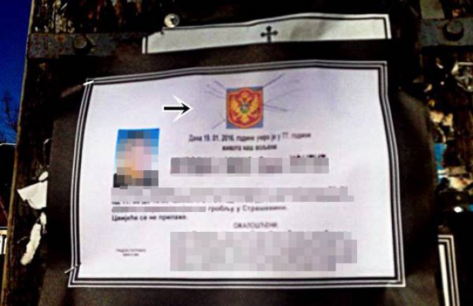 Nikšić: Precrtan grb Crne Gore na čitulji