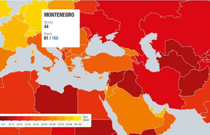 Crna Gora napredovala 15 mjesta na listi percepcije korupcije