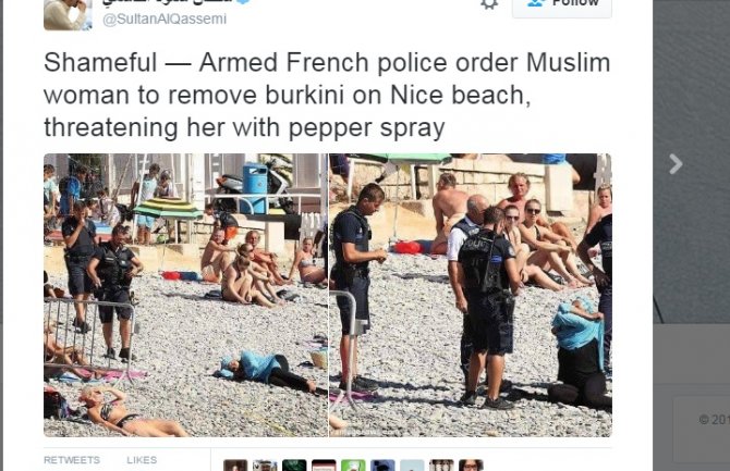 Policija natjerala ženu da skine burkini na plaži u Nici