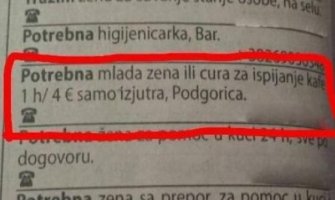 Podgorica:  Potrebna djevojka za ispijanje kafe