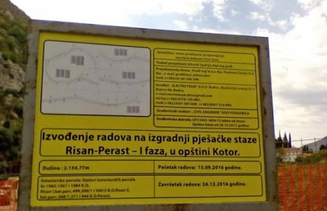 Počela izgradnja pješačke staze od Risna do Perasta