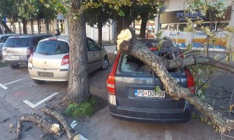Podgorica: Olujni vjetar obara saobraćajne znakove i drveće