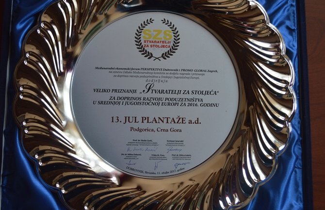 Plantaže osvojile priznanje 