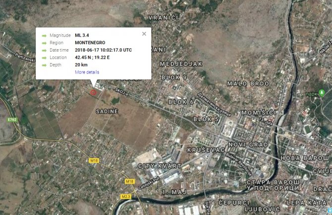 Zemljotres u Podgorici, epicentar 2 km od Tološa
