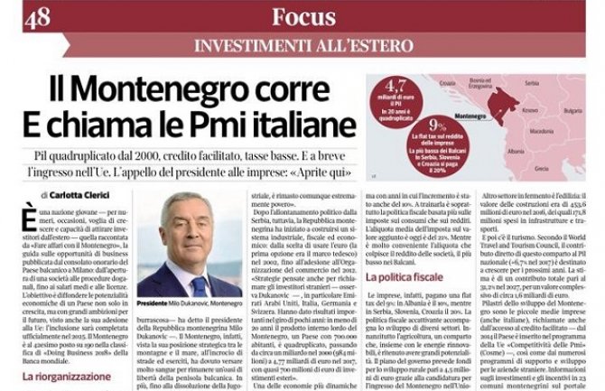 Corriere della Sera: Šta Crnu Goru čini zemljom u koju treba investirati?