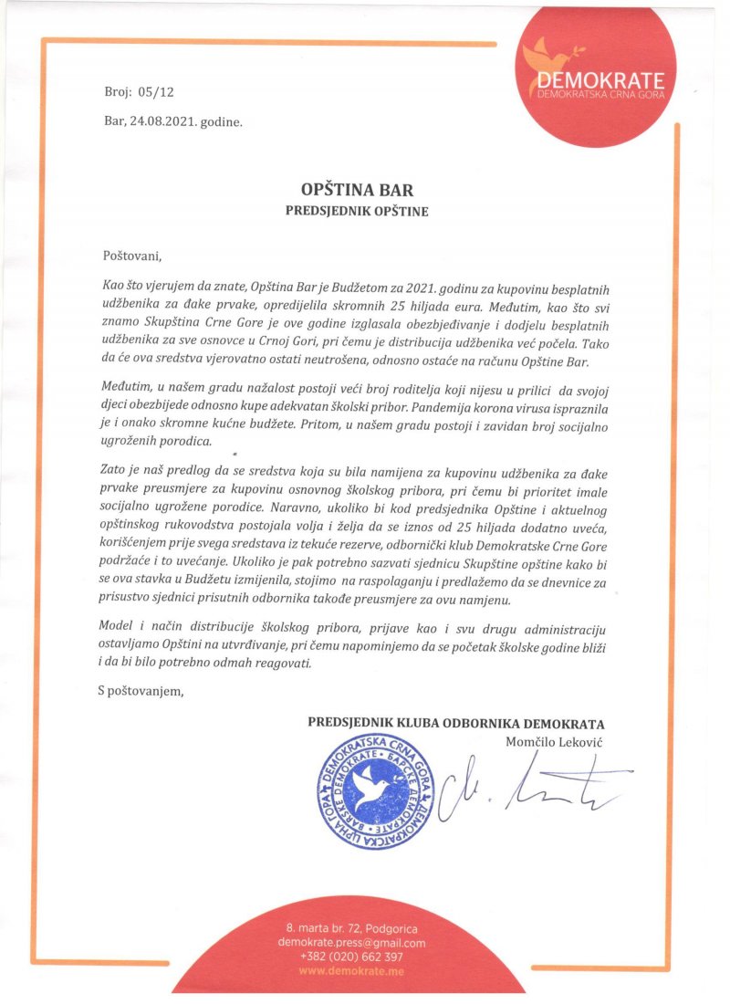 dopispredsjednikuoptineBar