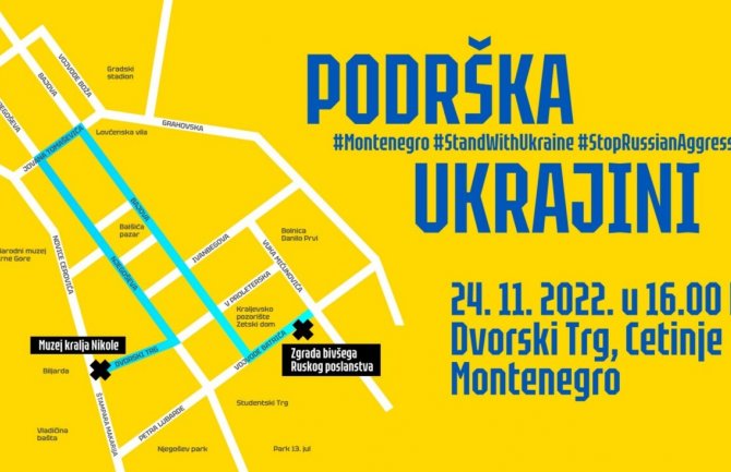 Sjutra šetnja za Ukrajinu na Cetinju