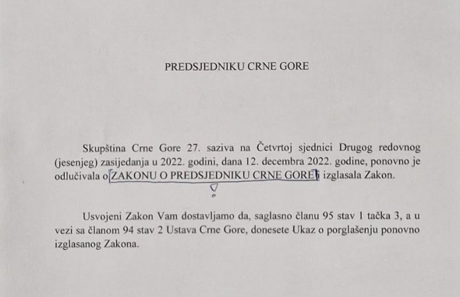 Đukanović pisao Đurović da otkloni faktografsku grešku u nazivu Zakona o predsjedniku