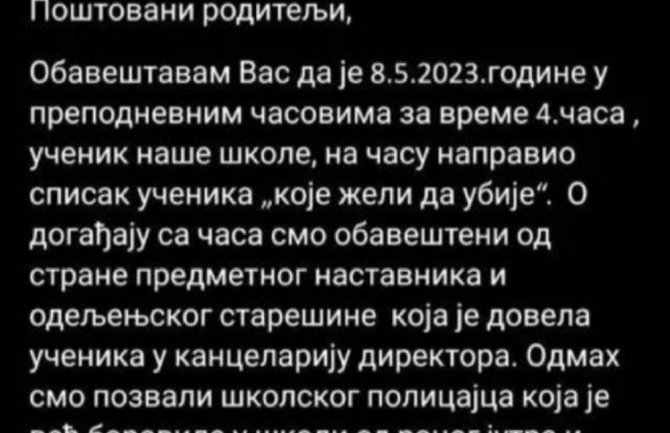 U tri škole u Srbiji učenici pravili spiskove sa đacima u koje bi pucali