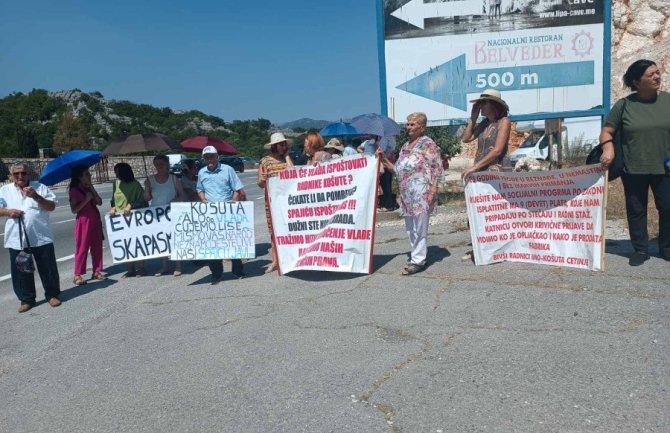 Radnici Košute ponovo blokiraju put Cetinje - Podgorica